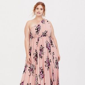 SPECIAL OCCASION PINK FLORAL SHOULDER CHIFFON GOWN